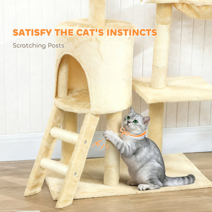 Cat Tree for Indoor Cats, 134cm Scratching Post Climbing Tower, Beige