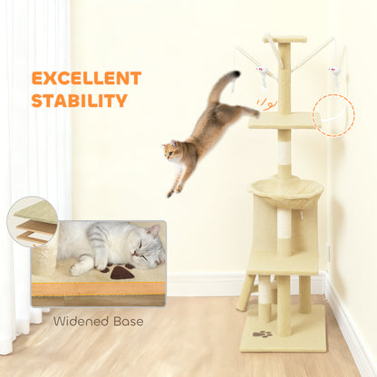 Cat Tree for Indoor Cats, 134cm Scratching Post Climbing Tower, Beige