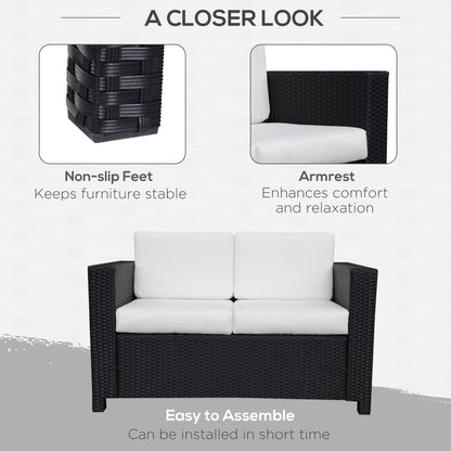 Rattan Wicker 2-seat Loveseat Padded Garden Furniture Black