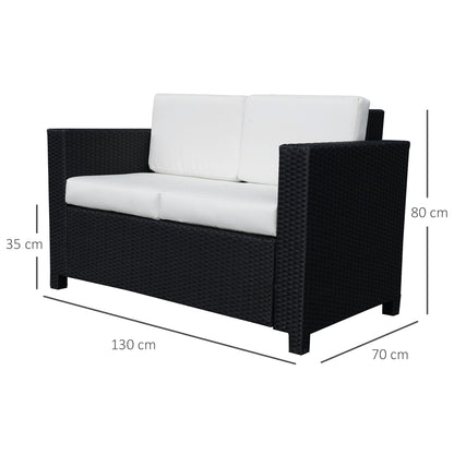 Rattan Wicker 2-seat Loveseat Padded Garden Furniture Black