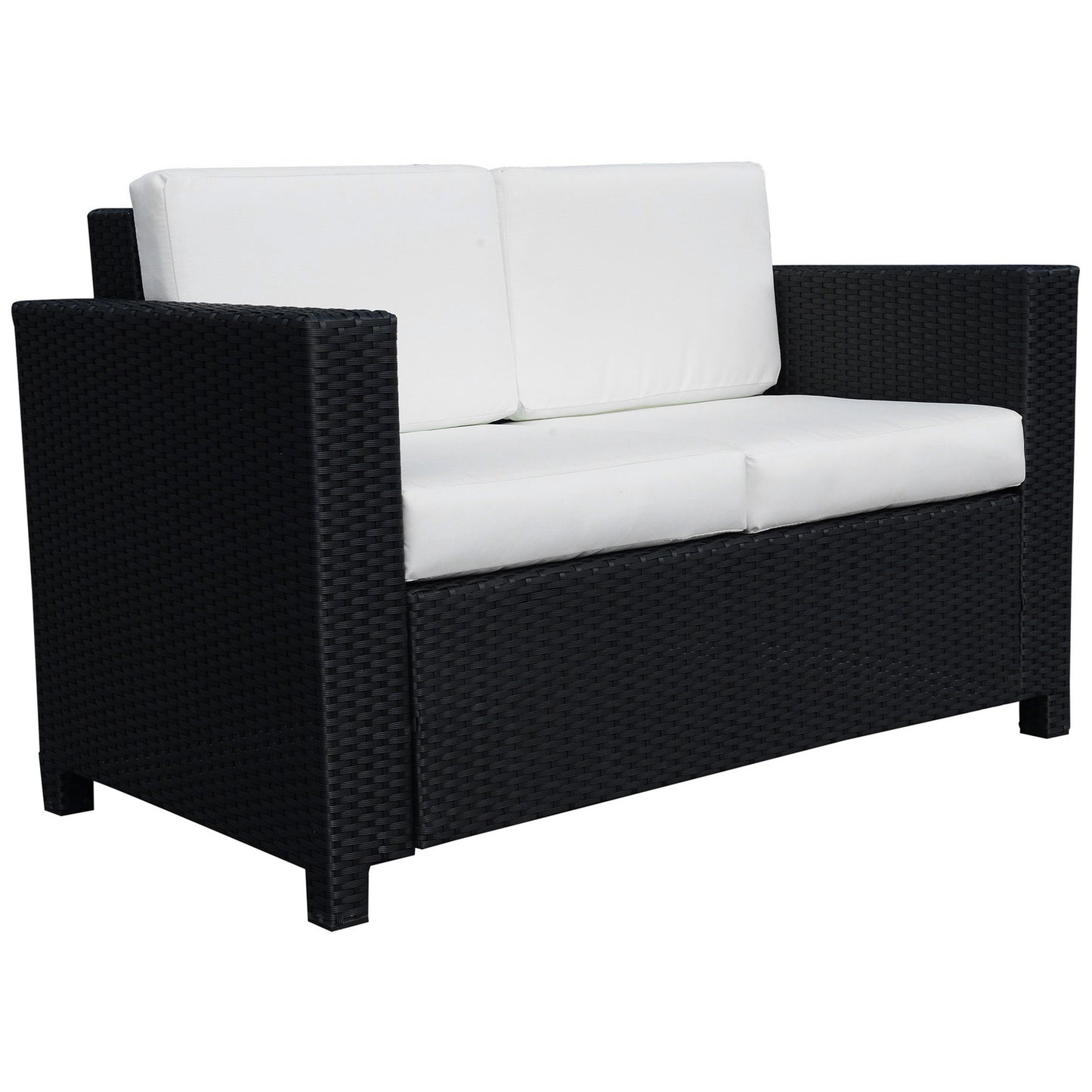 Rattan Wicker 2-seat Loveseat Padded Garden Furniture Black