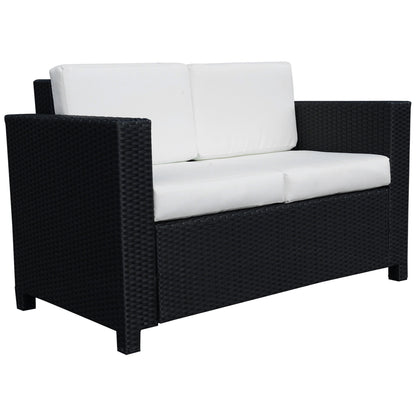 Rattan Wicker 2-seat Loveseat Padded Garden Furniture Black
