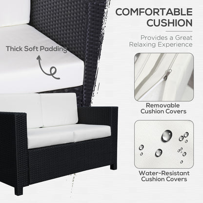 Rattan Wicker 2-seat Loveseat Padded Garden Furniture Black