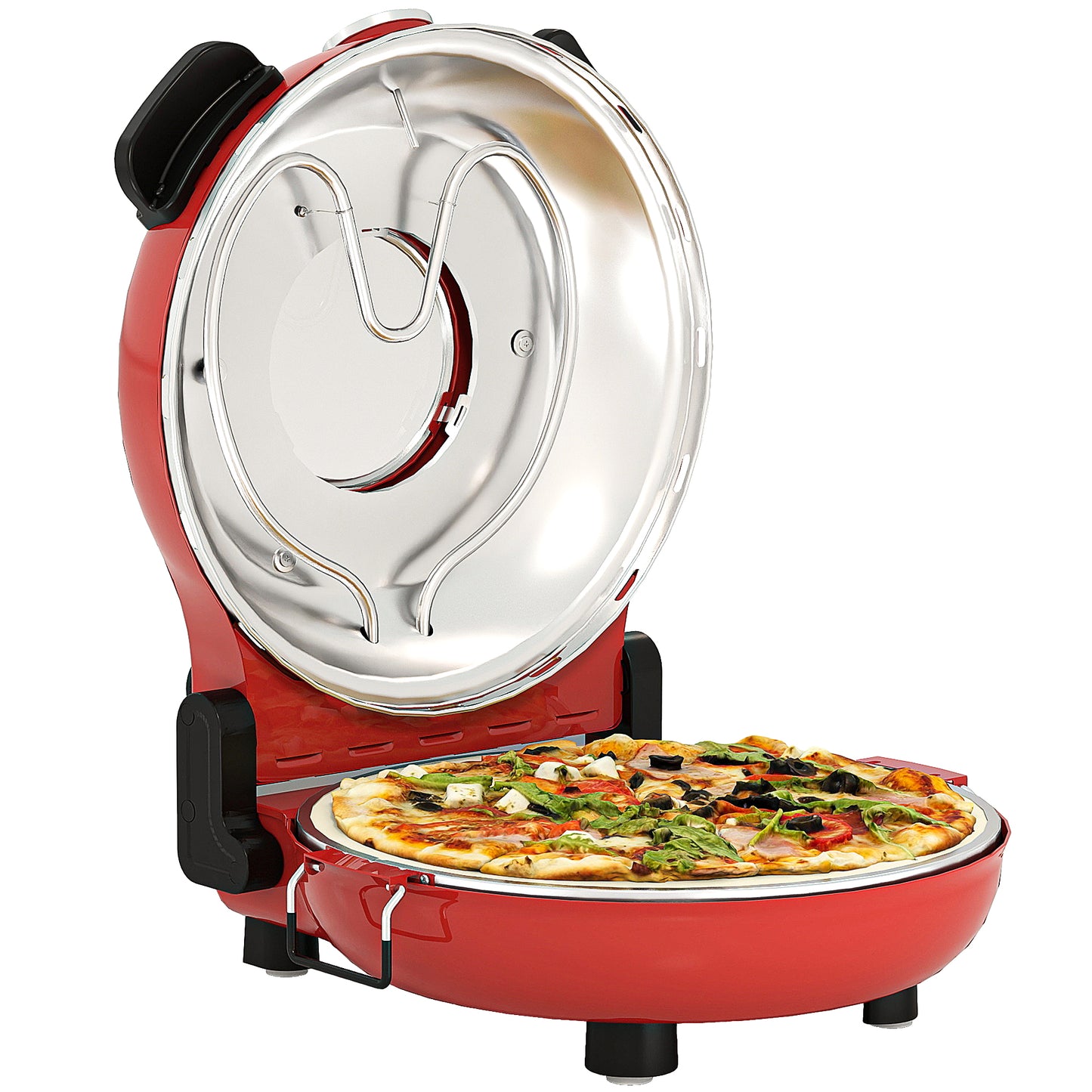 1200W Pizza Oven, Pizza Maker, 5-Min Crisp, Dual Knob Control, Red