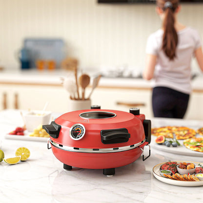 1200W Pizza Oven, Pizza Maker, 5-Min Crisp, Dual Knob Control, Red
