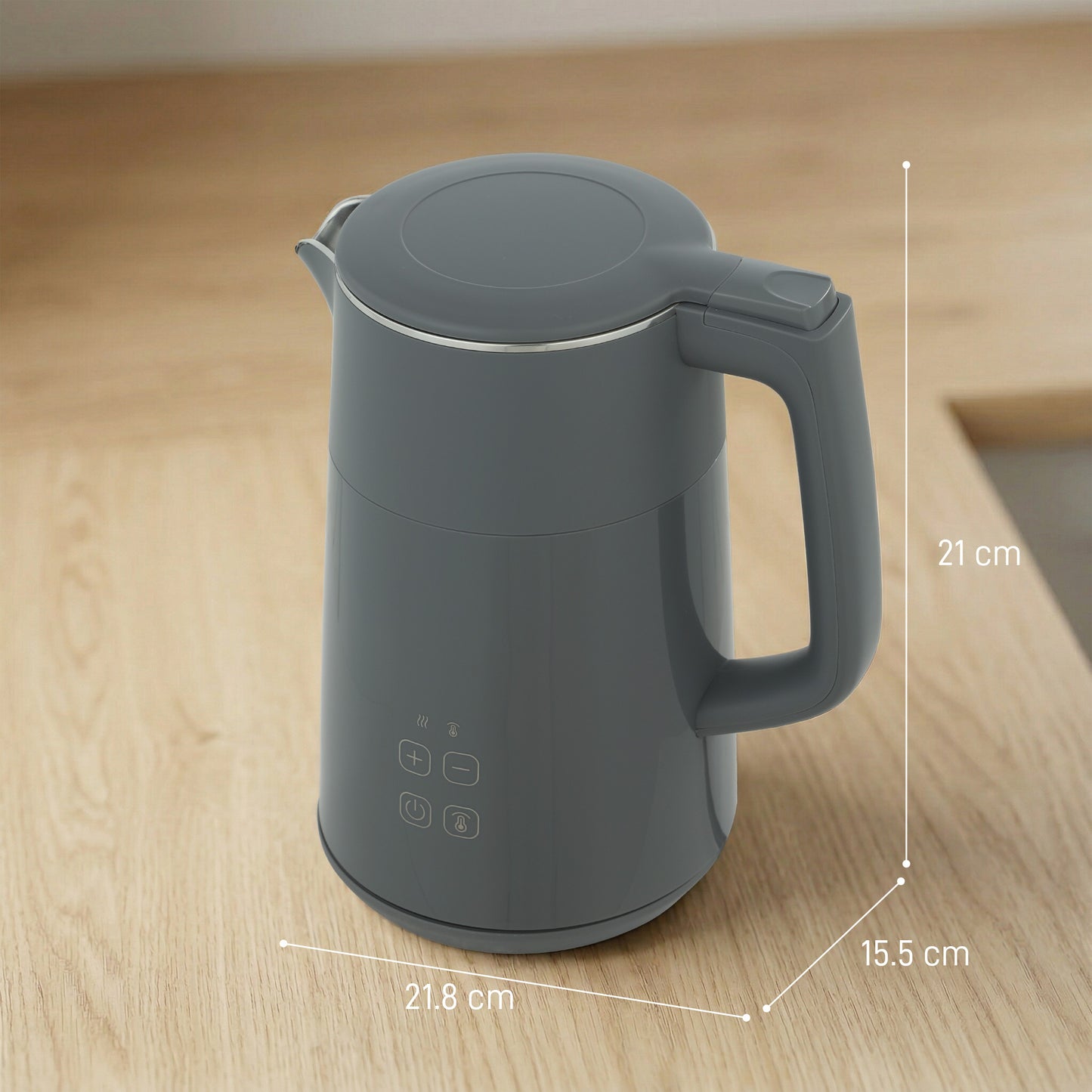 Electric Kettle, 1.7L Fast Boil 3kW Water Kettle with UK Strix Thermostat, LED Display, Keep Warm Function, Auto Shut-off and Boil-Dry Protection, Grey