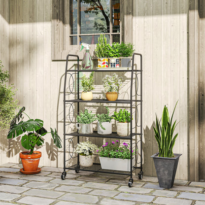 4-Tier Metal Plant Stand, Plants Display Rack with Lockable Wheels