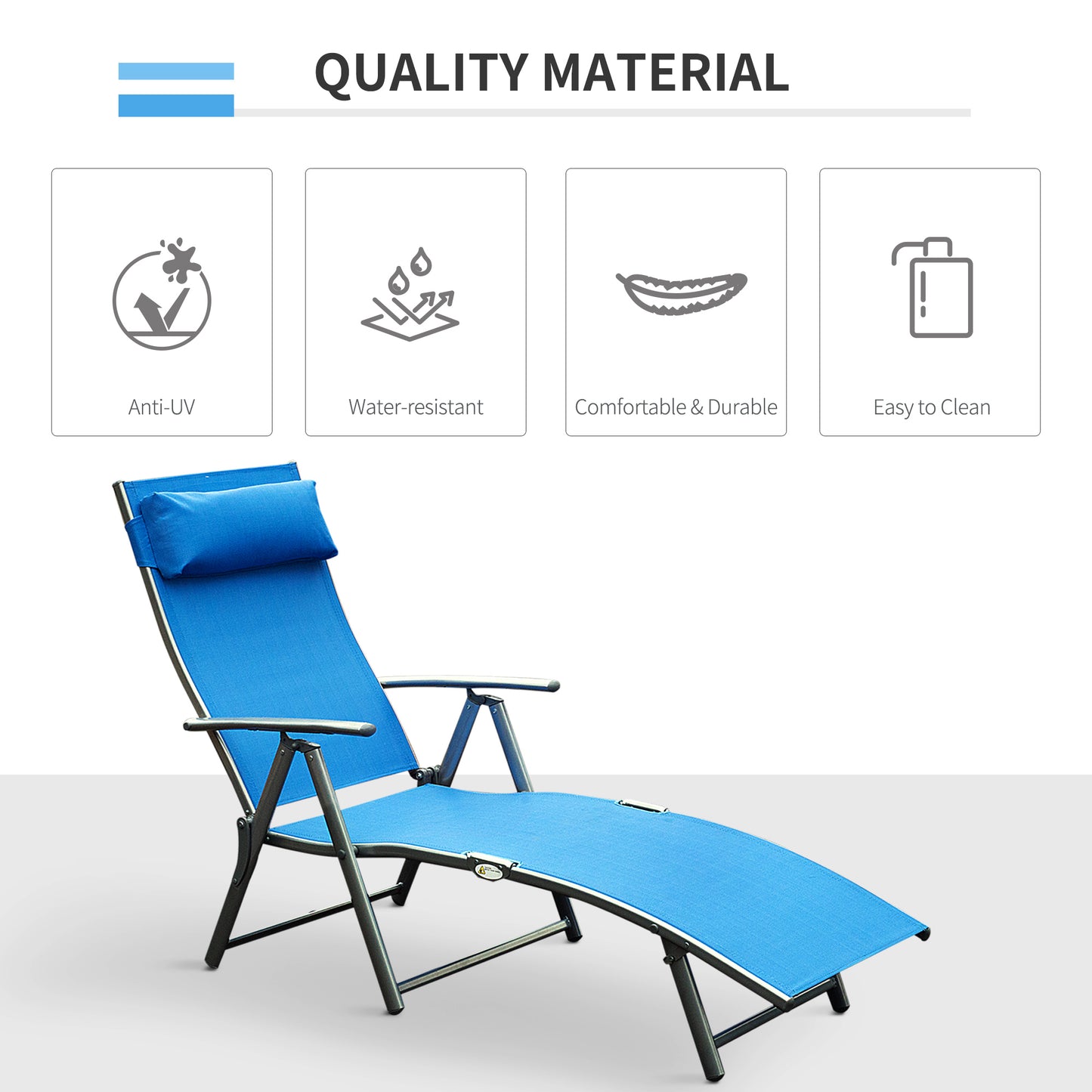 Sun Lounger Recliner Foldable 7 Levels Texteline Blue