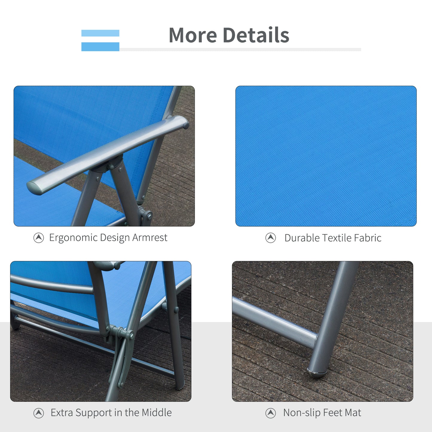 Sun Lounger Recliner Foldable 7 Levels Texteline Blue