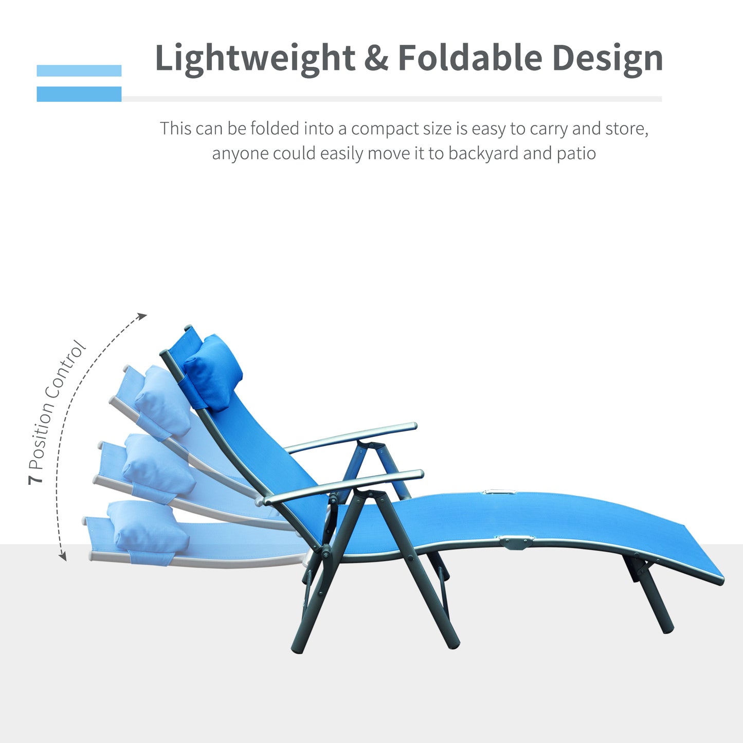 Sun Lounger Recliner Foldable 7 Levels Texteline Blue