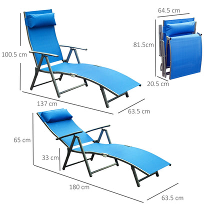 Sun Lounger Recliner Foldable 7 Levels Texteline Blue