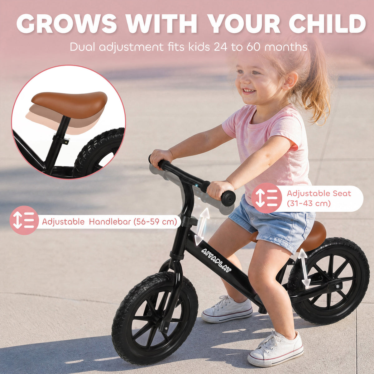 11.2" Balance Bike with Lighting Wheels for 2-5 Years, Black