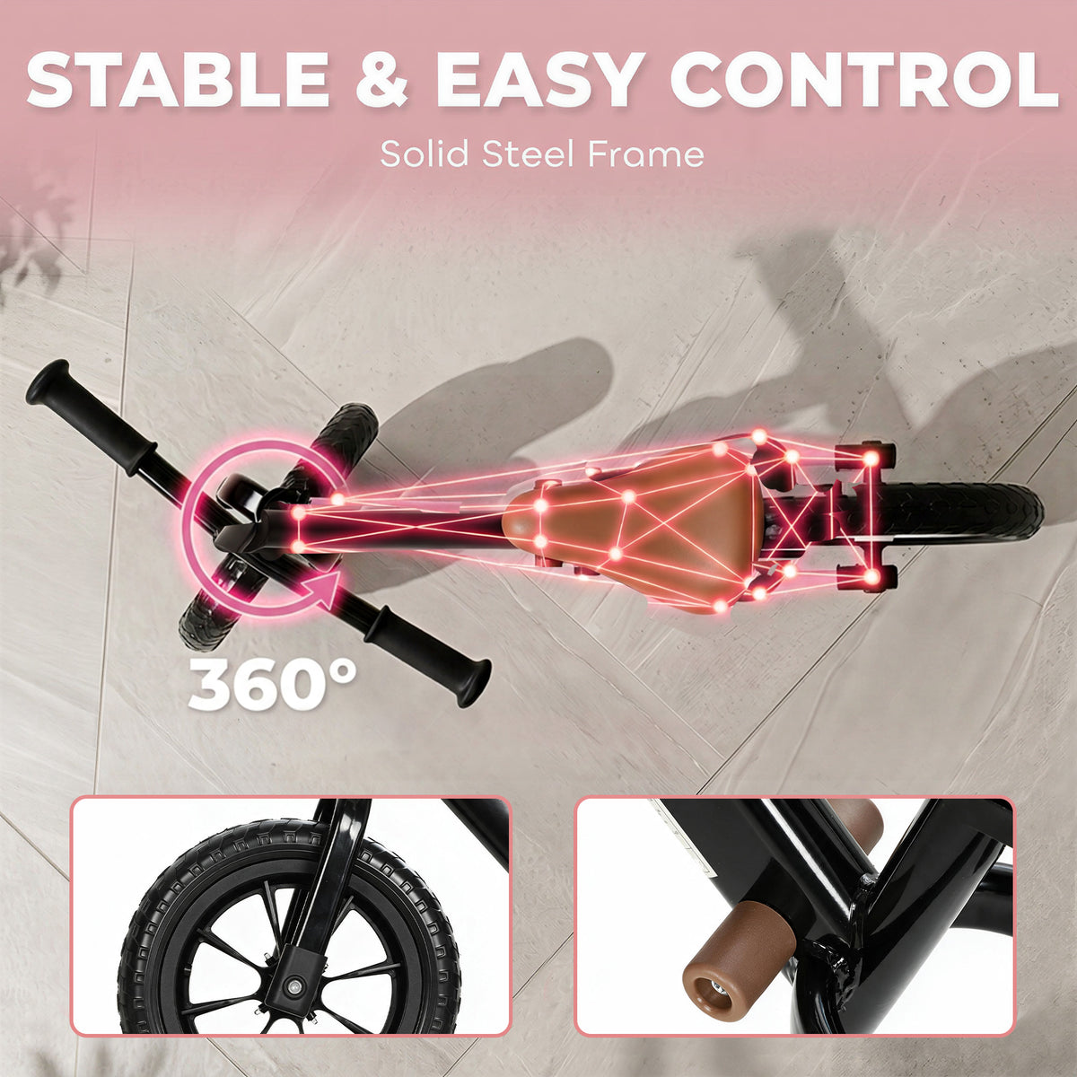 11.2" Balance Bike with Lighting Wheels for 2-5 Years, Black