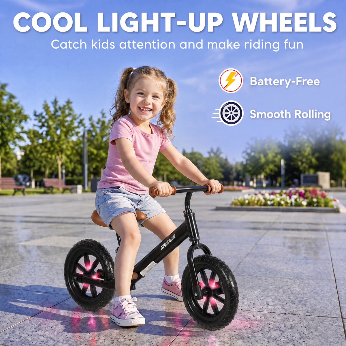 11.2" Balance Bike with Lighting Wheels for 2-5 Years, Black