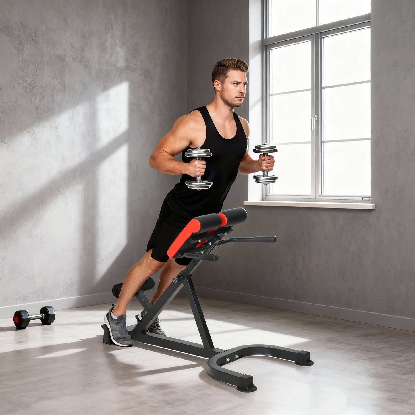 SPORTOW 45-Degree Hyperextension Roman Chair, 5-Level Adjustable Height Back Extension Bench for Glute, Hamstring & Ab Workouts, Multi-Function Heavy-Duty Home Gym Equipment