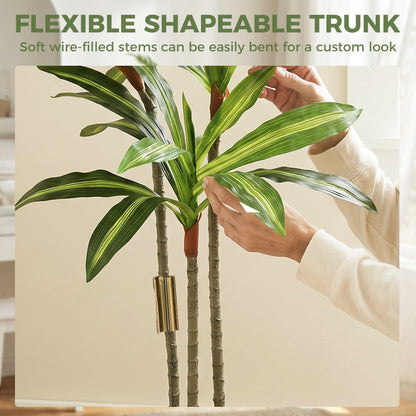Set of 2 120cm Artificial Dracaena Trees, Decorative Artificial Plants with Bendable Trunks and White Planters for Living Room Bedroom Home Office Decor, Green