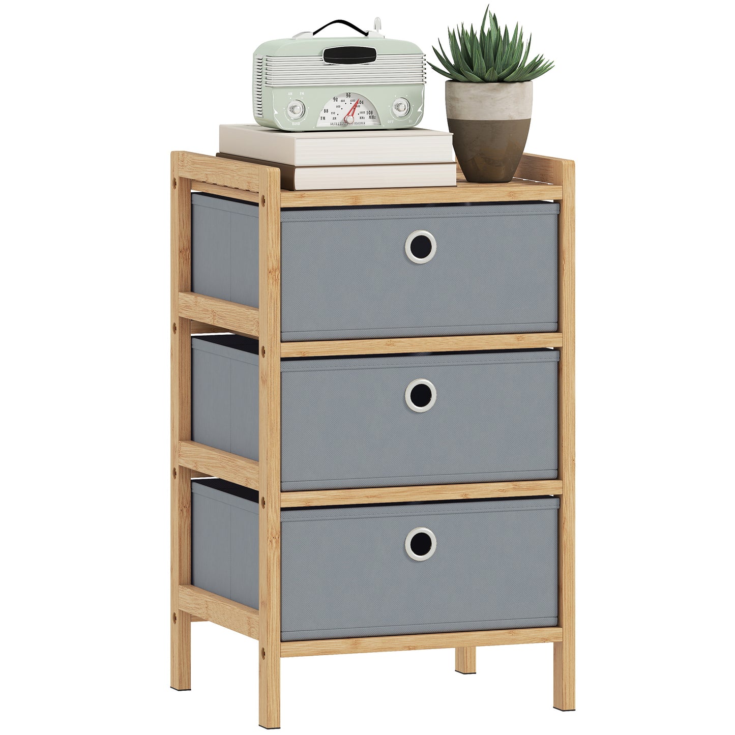Chest of Drawers, 3 Drawers Dresser with Bamboo Frame, Light Grey
