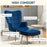 Upholstered Armchair w/ Footstool Set, Modern Button Tufted Accent Chair w/ Gold Tone Steel Legs, Wingback Chair, Blue