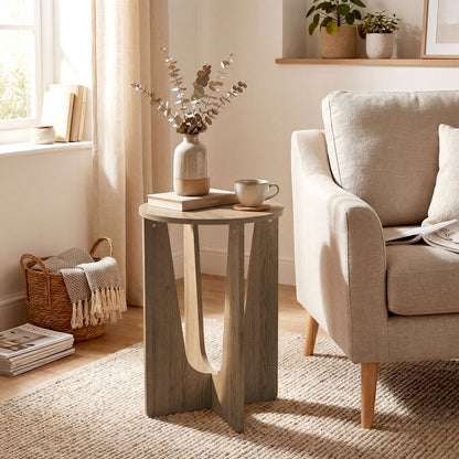Round Side Table, End Table with Curved Legs Coffee Wood Effect