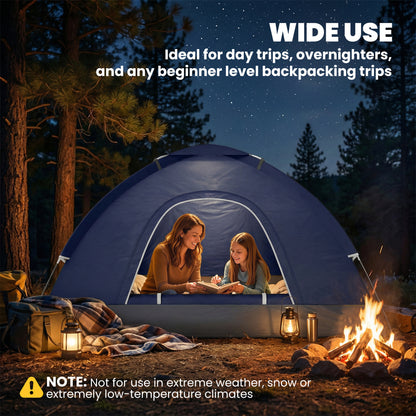 2 Person Camping Tent, Dome Tent with Storage Pocket, Navy Blue