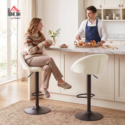 Bar Stools Set of 2 Velvet Adjustable Swivel Cream White