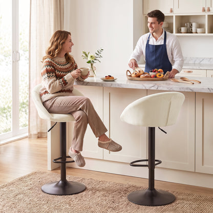Bar Stools Set of 2 Velvet Adjustable Swivel Cream White
