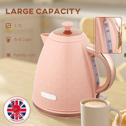 Electric Kettle, Fast Boil, 1.7L, 3kW, Auto Shut-off, Light Pink
