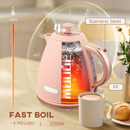 Electric Kettle, Fast Boil, 1.7L, 3kW, Auto Shut-off, Light Pink