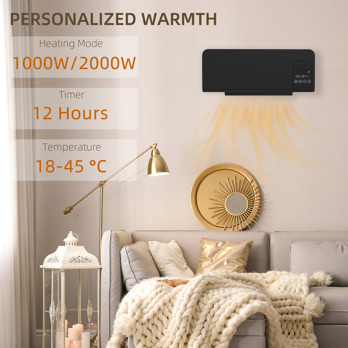 2000W Wall Mounted Ceramic Heater with Remote Control for Home Black