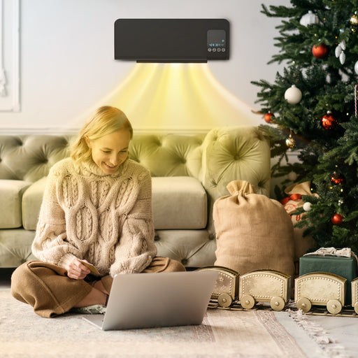 2000W Wall Mounted Ceramic Heater with Remote Control for Home Black