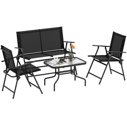 Patio Furniture Set, Garden Set w/ Table, Foldable Chairs, a Loveseat