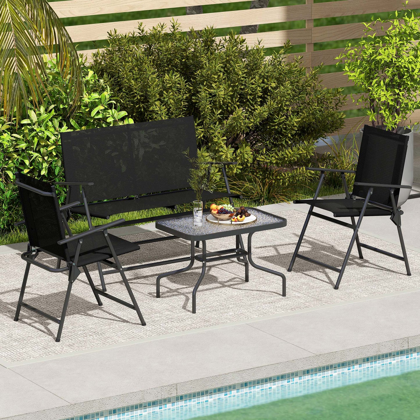Patio Furniture Set, Garden Set w/ Table, Foldable Chairs, a Loveseat