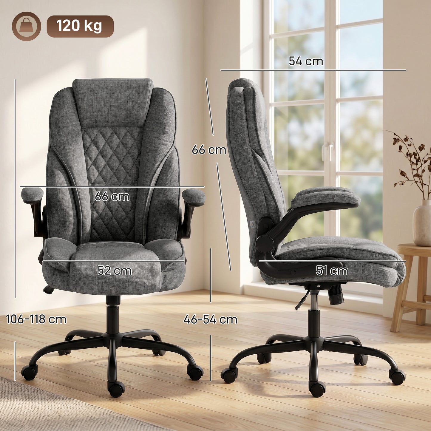 Office Chair, Computer Desk Chair with Flip-up Armrest, Grey