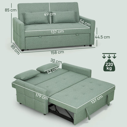 2 Seater Sofa Bed, Convertible Pull Out Bed Settee, Light Green