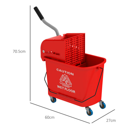 20L Mop Bucket with Wringer Handle on Wheels for Floor Cleaning Red