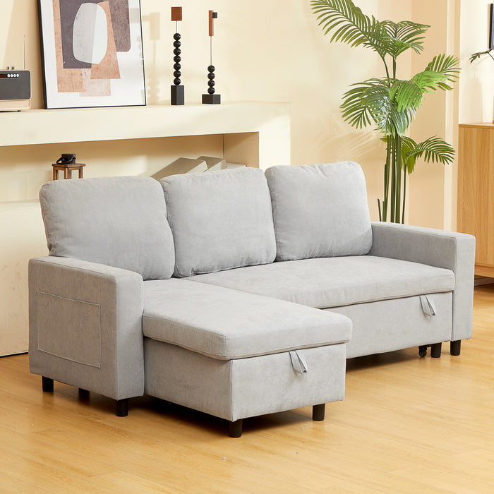 Pull Out Sofa Bed L Shape Corner Sofa w/ Reversible Chaise Light Grey