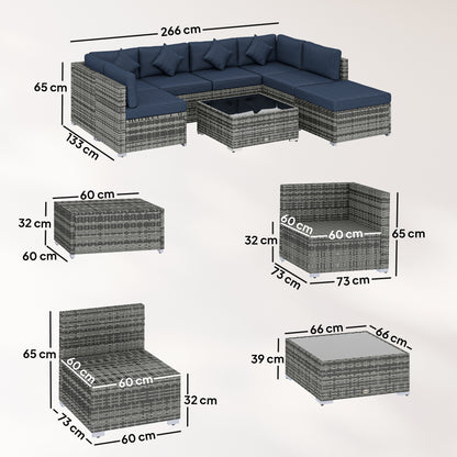 8 Pieces Patio Rattan Sofa Set, Garden Furniture Set Dark Blue