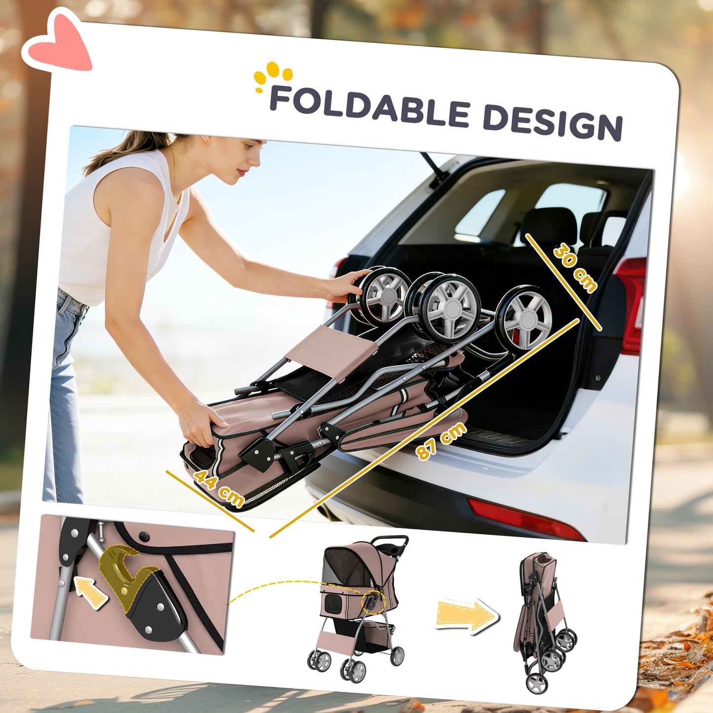 Pet Stroller Carrier Foldable Deluxe Walk Travel Dog, Brown