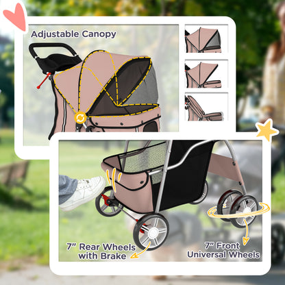 Pet Stroller Carrier Foldable Deluxe Walk Travel Dog, Brown