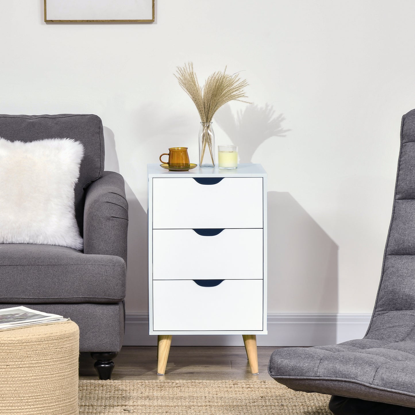 Chest of Drawers, 3 Drawer Unit Storage Chest Bedroom, Cream White