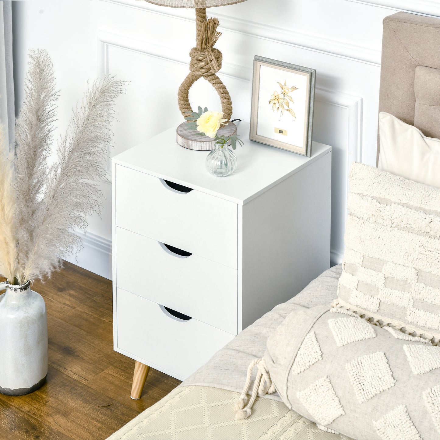 Chest of Drawers, 3 Drawer Unit Storage Chest Bedroom, Cream White