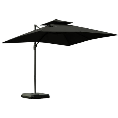 Cantilever Garden Parasol with Tilt, Rotation, Fillable Base Weights and Cover - Dark Grey