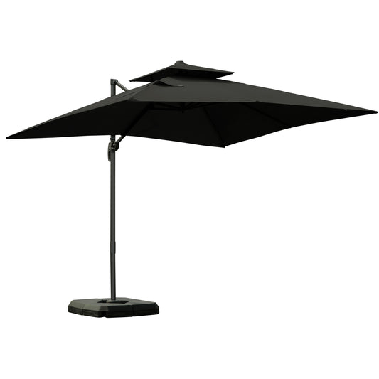 3 x 3(m) Garden Cantilever Roma Parasol with Crank and Tilt, Square Overhanging Patio Umbrella with 360√Ç¬∞ Rotation, Sun Shade Canopy with Base