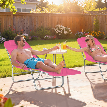 Adjustable Sun Bed Garden Lounger Recliner Relaxing Camping Pink