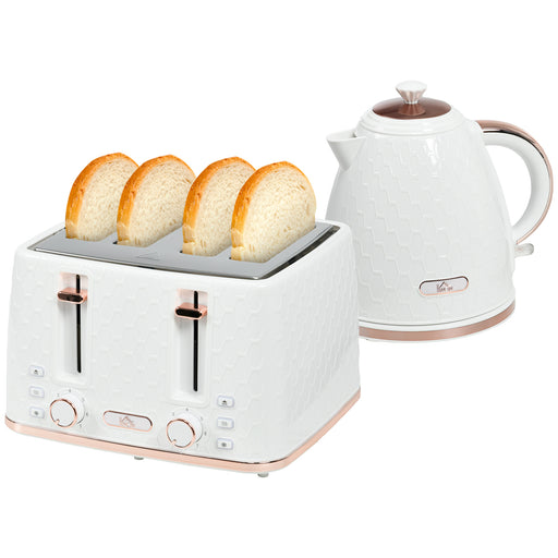1.7L 3000W Fast Boil Kettle & 4 Slice Toaster Set, Kettle and Toaster Set with 7 Browning Controls, Crumb Tray, White