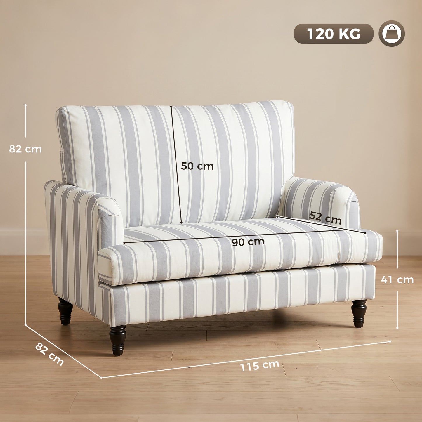 Velvet Single Sofa Armchair with Stripes, Grey