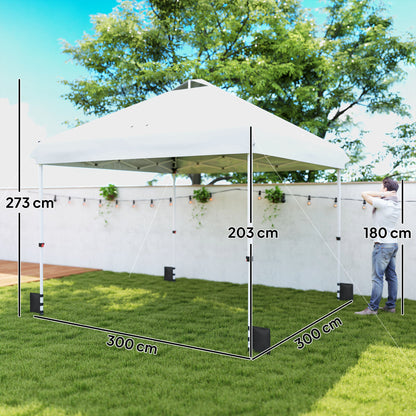 3x3 m Pop Up Gazebo w/ Wheels, One-Touch Party Tent, White