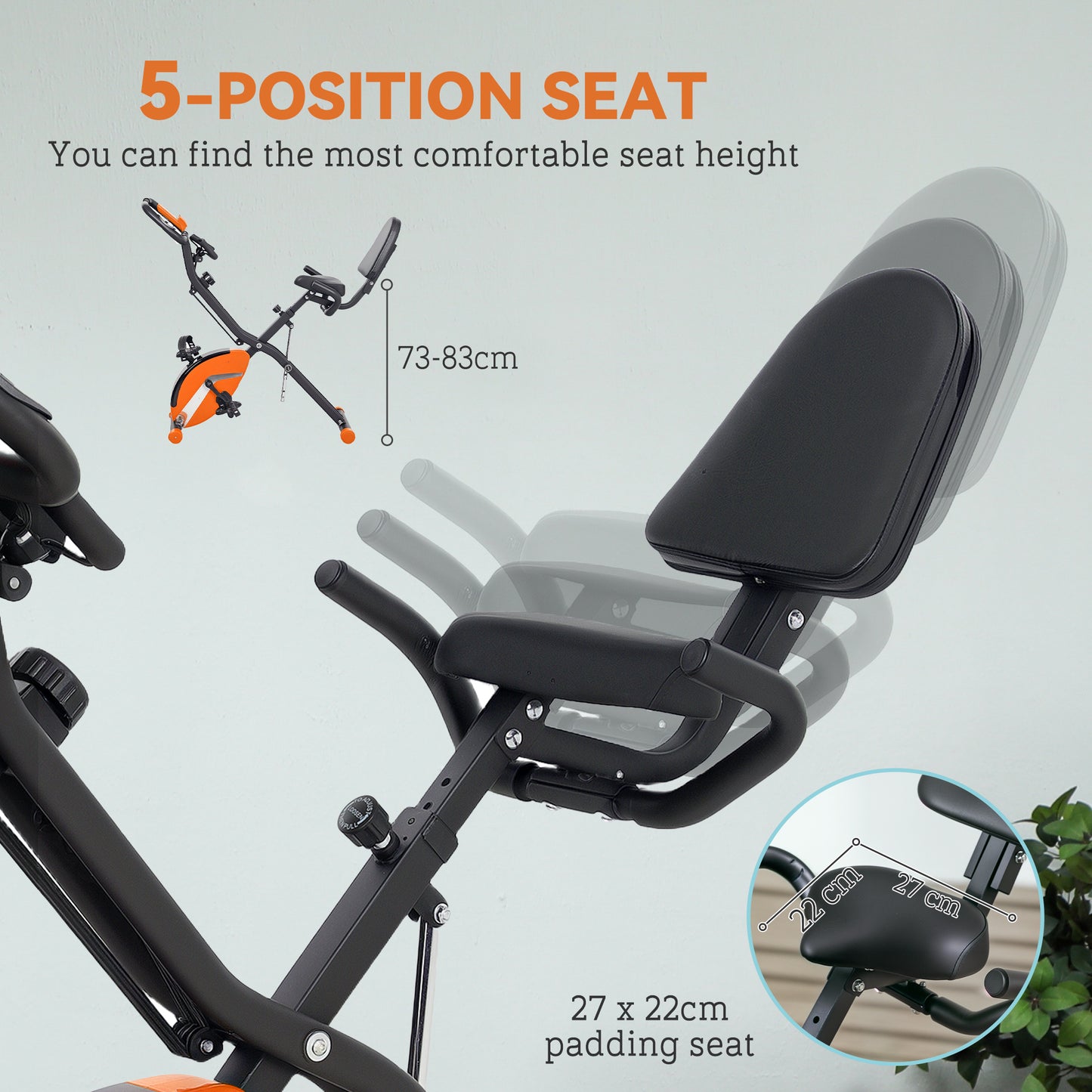 Folding Exercise Bike with Arm Bands and Hand Pulse Sensor, Orange