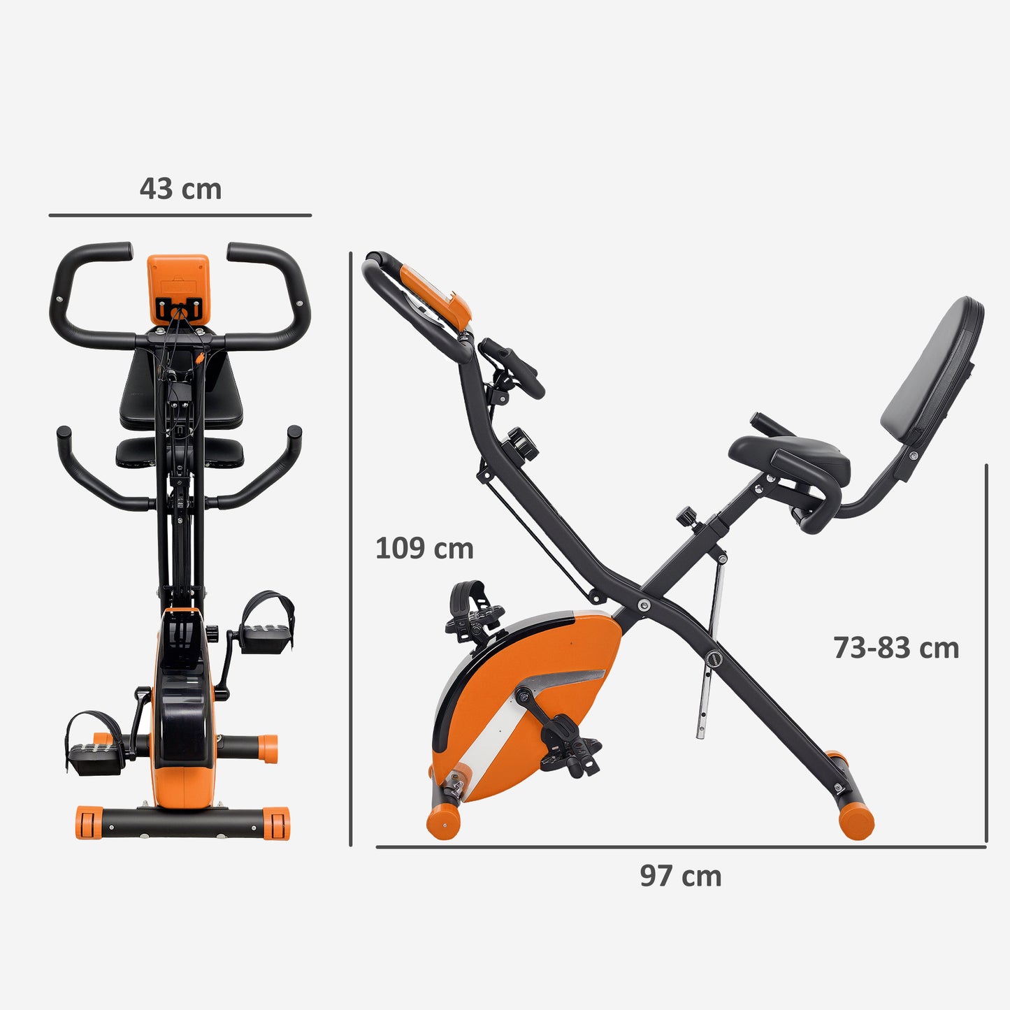 Folding Exercise Bike with Arm Bands and Hand Pulse Sensor, Orange
