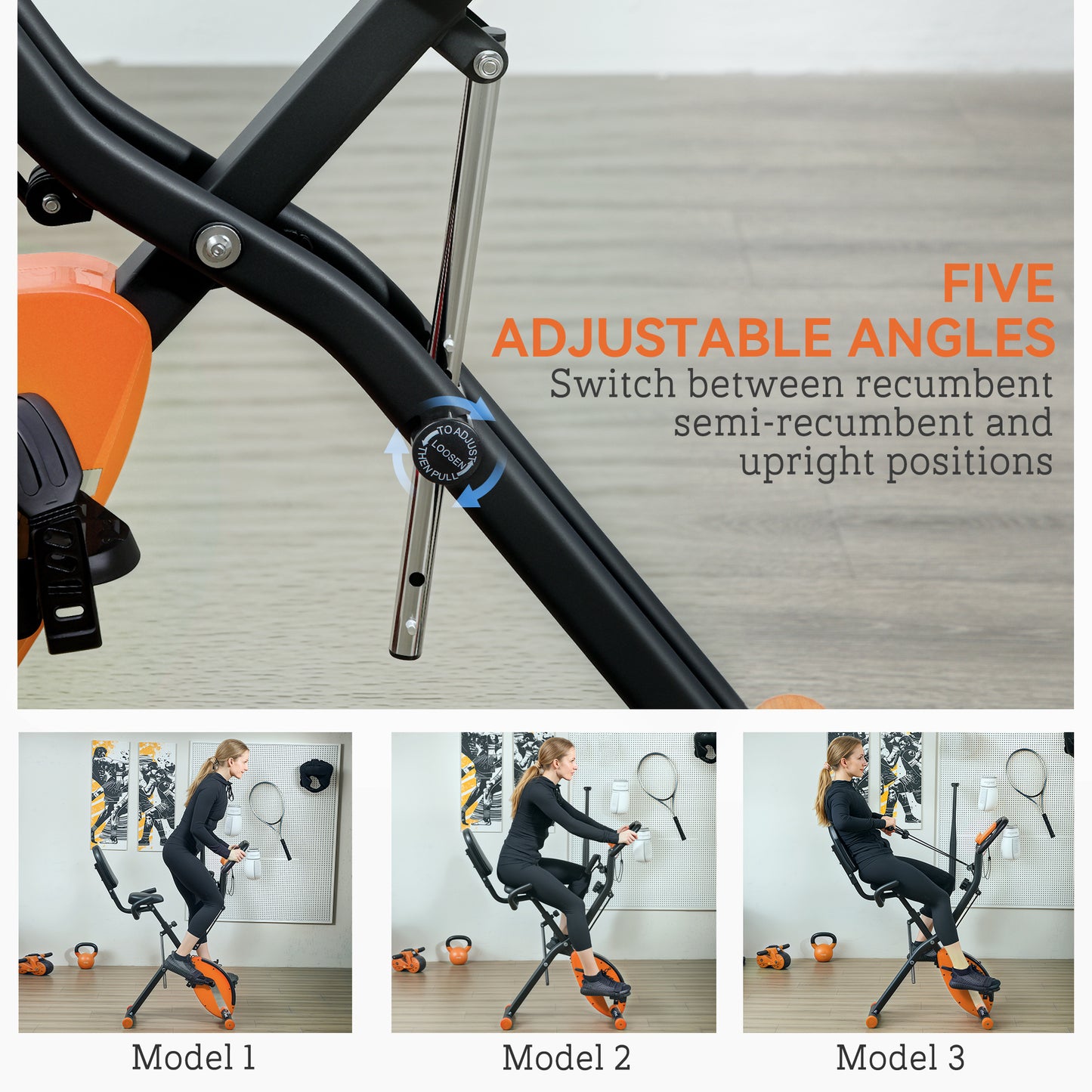 Folding Exercise Bike with Arm Bands and Hand Pulse Sensor, Orange